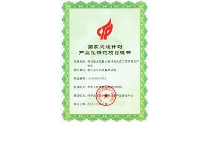 国家火炬妄想工业化树模项目证书